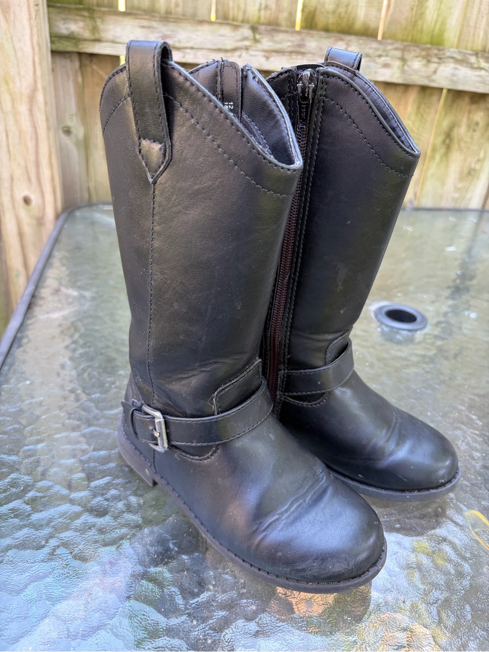 Girls Old Navy Black Leather Tall Boots with Buckle Detail
